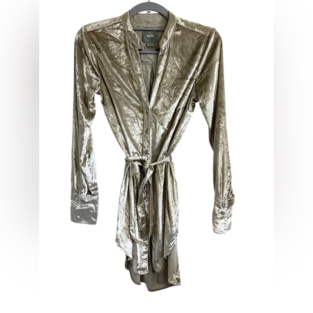 Anthropologie MAEVE gold Velvet Long Sleeve Button-up Tunic Shirt